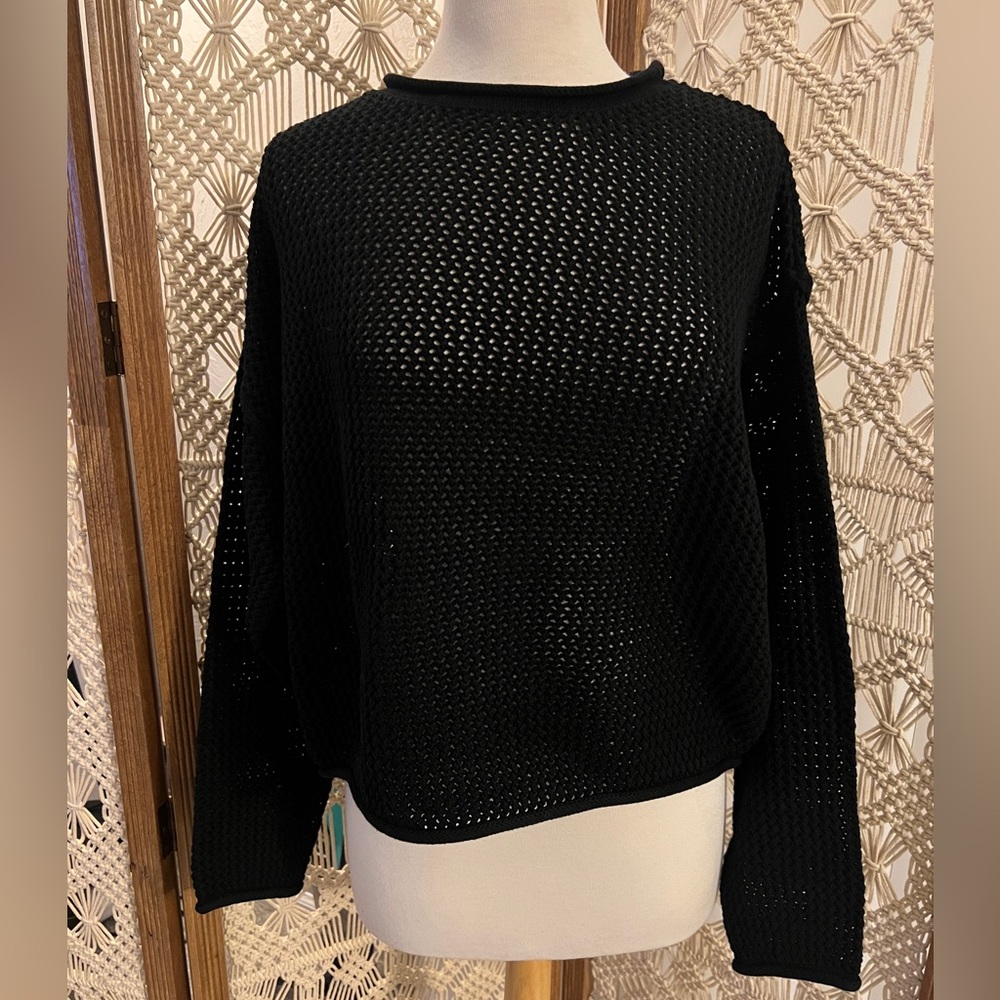 Zenana Women's Black Drop Sleeve Open-Knit Sweater